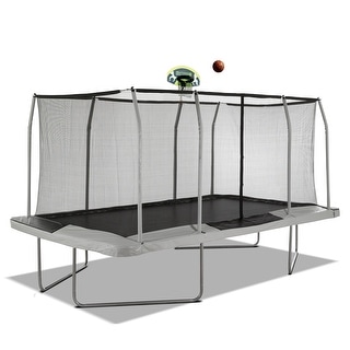 Machrus 9'x15' Rectangle Trampoline w/ Premium Top-Ring Enclosure System and Trampoline Basketball Hoop with Ball & Pump - Black