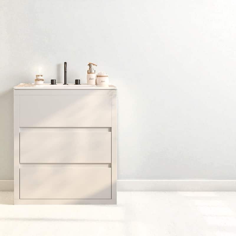 60" Double Sink Bathroom Vanity Set with Two 30" Cabinets, Ceramic Sinks, Soft Close Drawers