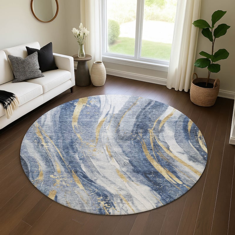 Premium Washable Super Soft Modern Contemporary Mayfield Rug - Blue - 8' x 8'