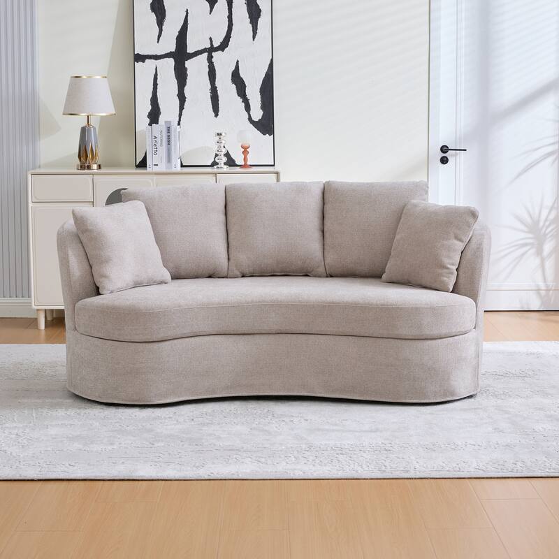 Plush Chenille Curved Lovesofa, Oversized Deep Seat Lounge Sofa, Upholstered Sofa with 4 Removable Cushions for Living Room - taupe