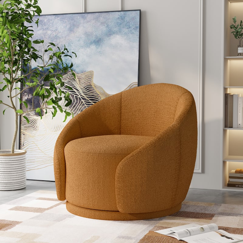 Upholstered Boucle Swivel Barrel Chair