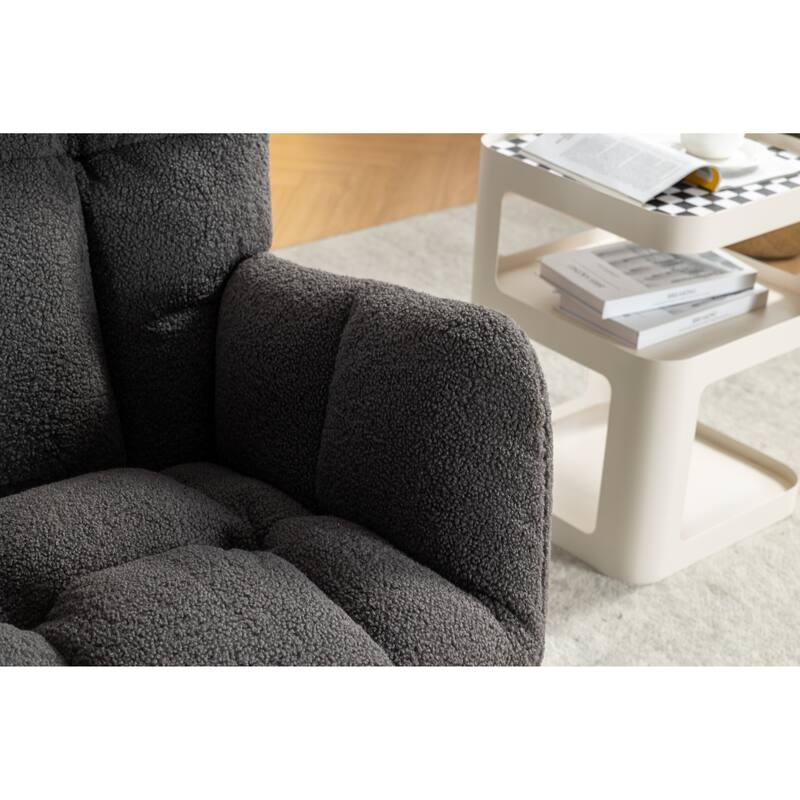 High Backrest Nursery Rocking Chair, Teddy Upholstered Glider Chair with Footrest, Recliner Chair with Solid Wood Legs