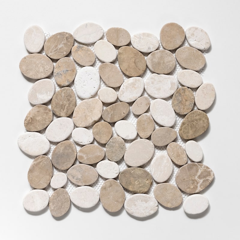 Coin Marble 11 in. x 11 in. Marble Mesh-Mounted Mosaic Wall and Floor Tile - Tan & Off-White - 11 in. x 11 in.