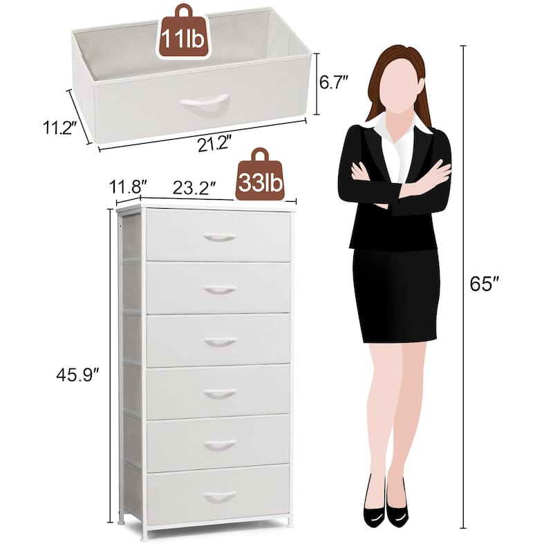 6 Drawers Vertical Dresser Storage Tower Cabinet Organizer Unit for Bedroom
