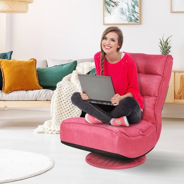 360-Degree Swivel Floor Chair with Foldable Design and Adjustable Backrest