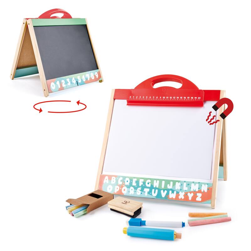 Hape Store & Go Double-Sided Easel W/ Blackboard & Magnetic Whiteboard