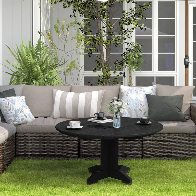 HDPE Patio Outdoor Round Coffee Table, X-shaped Leg