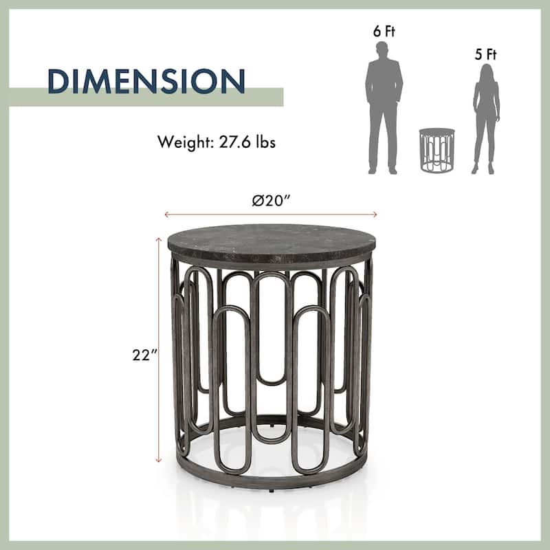Lars Modern Round End Table with Marble Top, Metal Legs, Sturdy Decorative Metal Base by Furniture of America