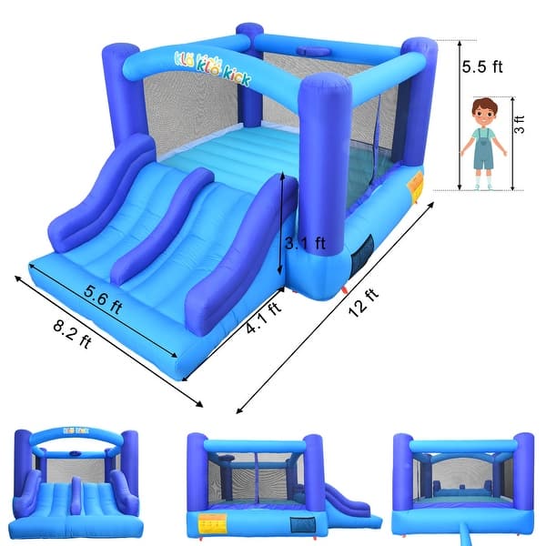 Inflatable Bounce House with Blower for 3-10 yr Kids, Bouncy Castle w/Double Slide - 12 x 8.2 x 5.5 ft
