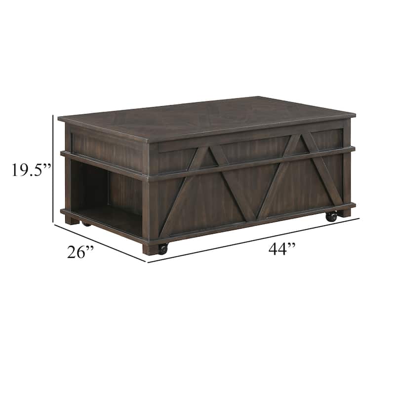 Leky Coffee Table, 44 Inch, 1 Lift Top with Shelf Underneath, Brown