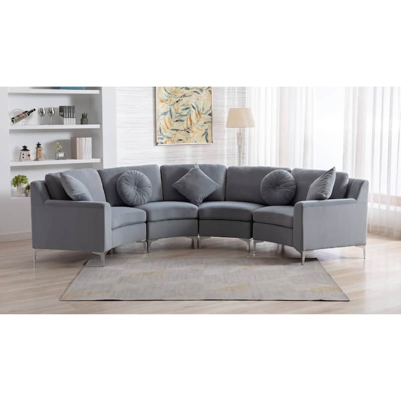 136'' Velvet sofa Sectional U Shaped 4 Seater Symmetrical Modular Curve Sofas - Grey