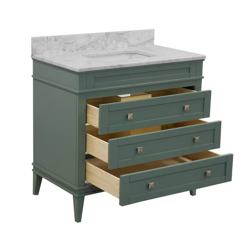 KitchenBathCollection Eleanor 36" Bathroom Vanity with Carrara Marble Top