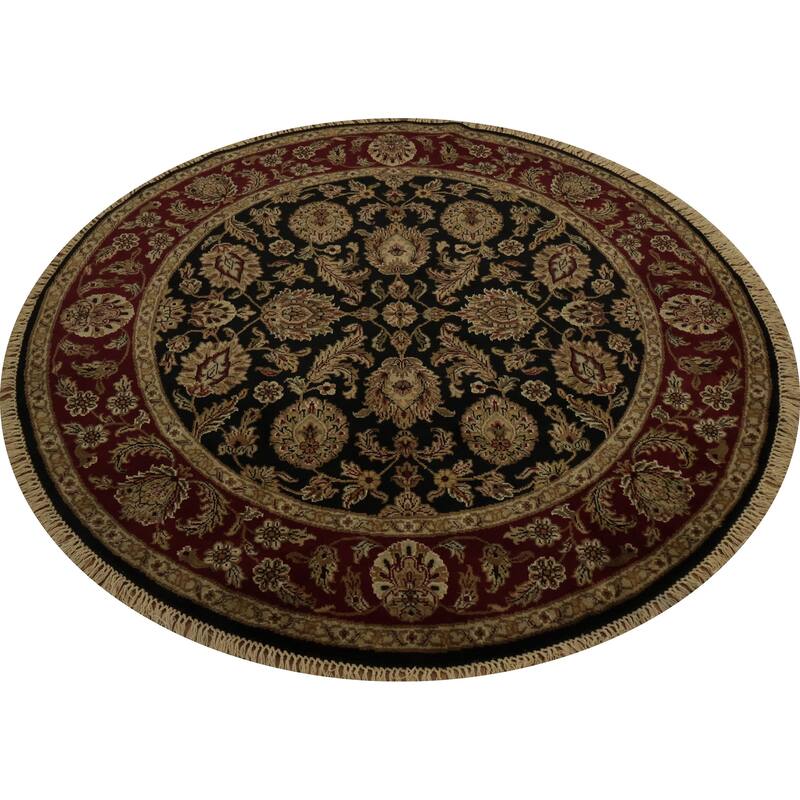 Hand Knotted Oriental 100% Wool Carpet Traditional Floral Black Agra Area Rug - 6' 2'' X 6' 3''