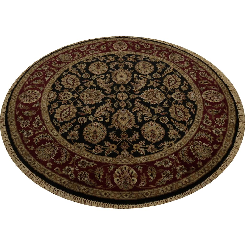 Hand Knotted Oriental 100% Wool Carpet Traditional Floral Black Agra Area Rug - 6' 2'' X 6' 3''