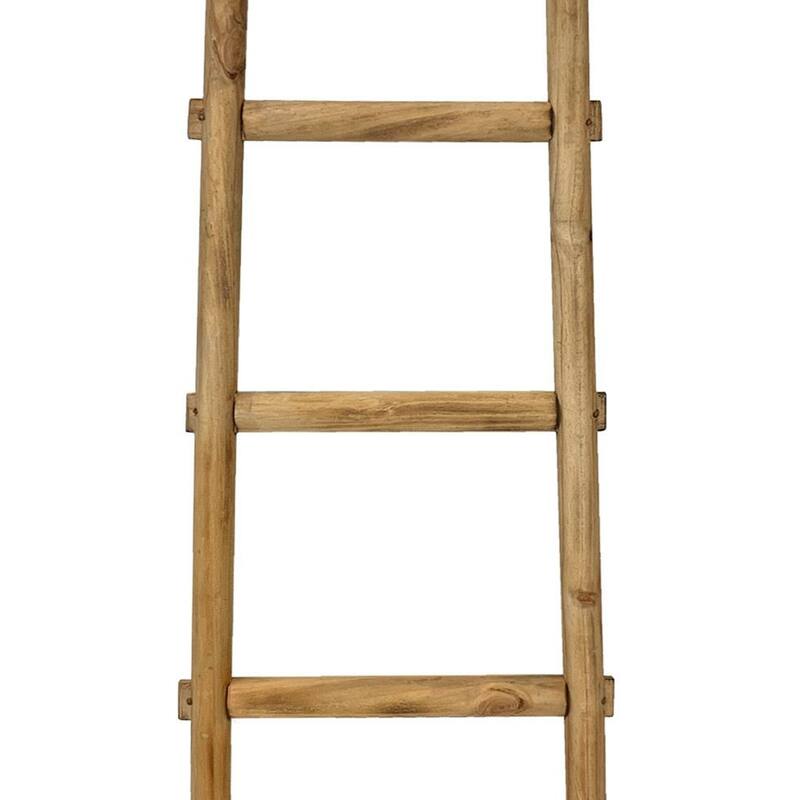 59 Inch Wooden Decorative Ladder with 5 Steps, Brown