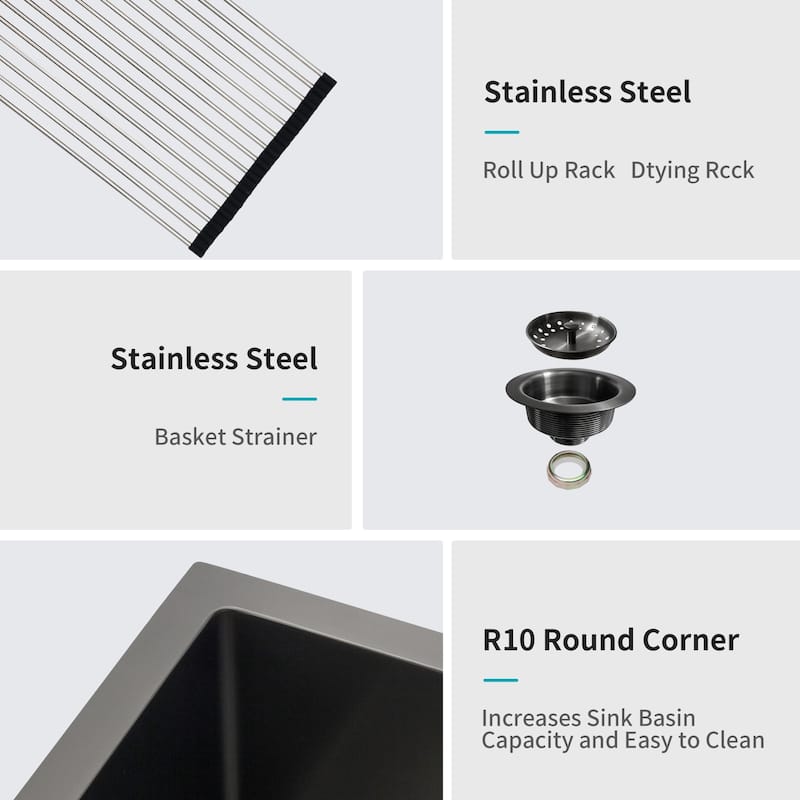 28" Undermount 16 Gauge Single Bowl Stainless Steel Kitchen Sink in Gunmetal Black - 28'' x 18'' x 10''