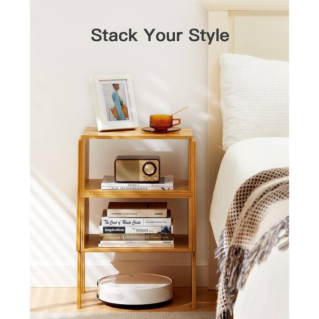 Bamboo Stackable End Tables, Set of 2 - 11.6"D x 16.5"W x 16.9"H - Natural