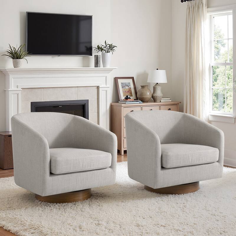 Modern Linen Chenille 360°Swivel Barrel Chair