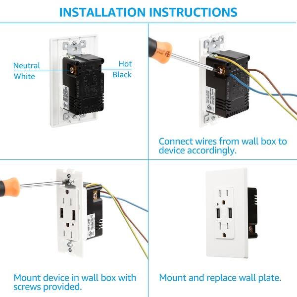 Shop Kioki 6 Pack Dual Usb Charging Wall Outlets 15a Ac 4 2a Usb