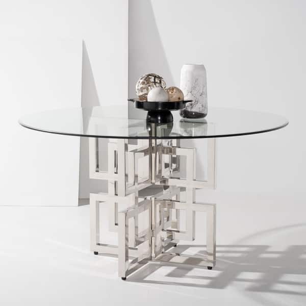 slide 2 of 7, SAFAVIEH Couture Harlan 54-inch Glass Top Round Dining Table - 54 in. W x 54 in. L x 40 in. H