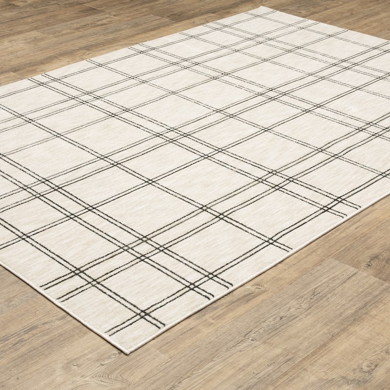 Hansel Updated Plaid Beige/ Black Area Rug