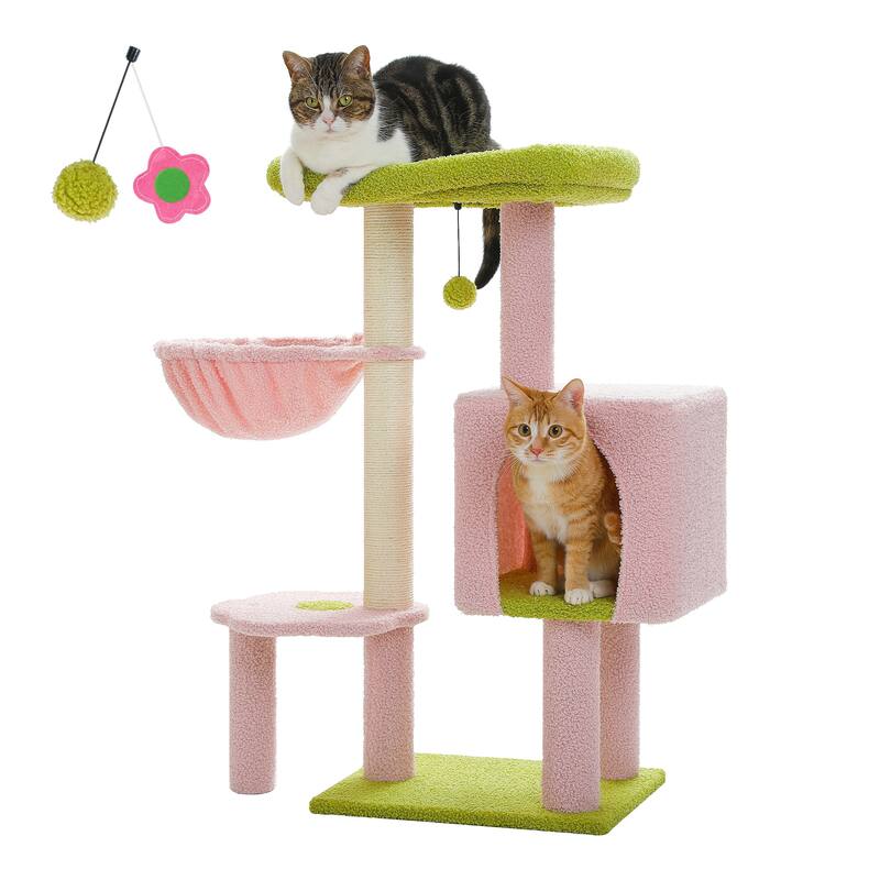 Cat Tree Tower w/Sisal Scratching Post, Condo, Large Top Perch, Hammock & 2 Dangling Balls