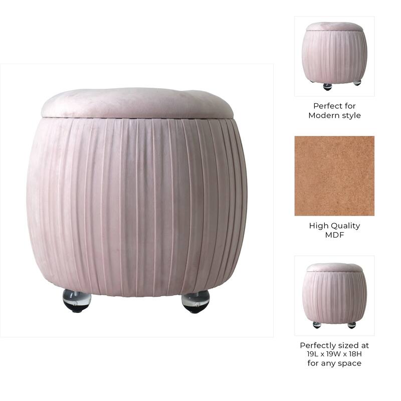 Backless Storage Stool with Velvet Upholstery - Accent for Living Room Home Decor