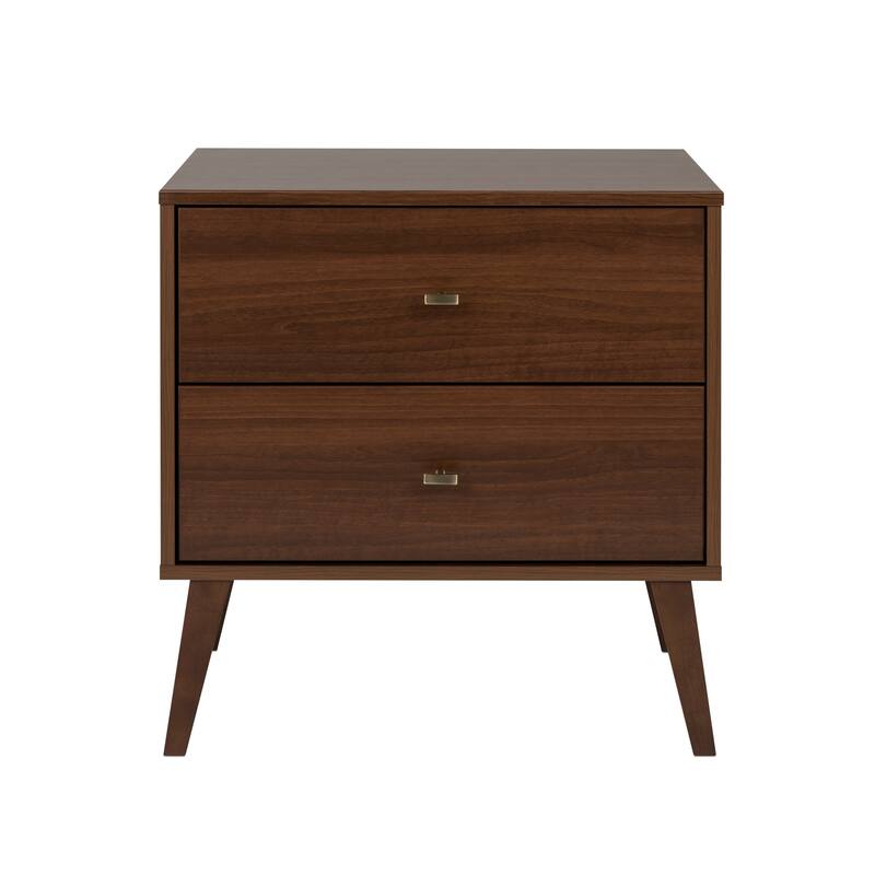 Prepac Milo Mid-Century Modern 2 Drawer Nightstand, Bedside Table, Contemporary Bedroom Furniture
