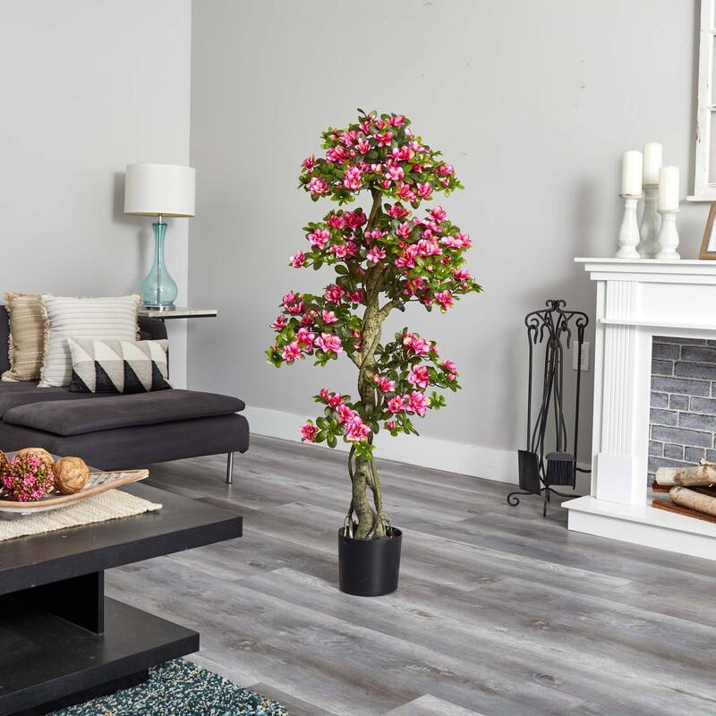 Hollywood Regency Artificial Tree - 5ft Pink Bloom Decorative Accent Tree for Home Decor - Green - 51-60 Inches