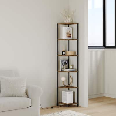 6-Tier Modern Corner Shelf with LED Lighting