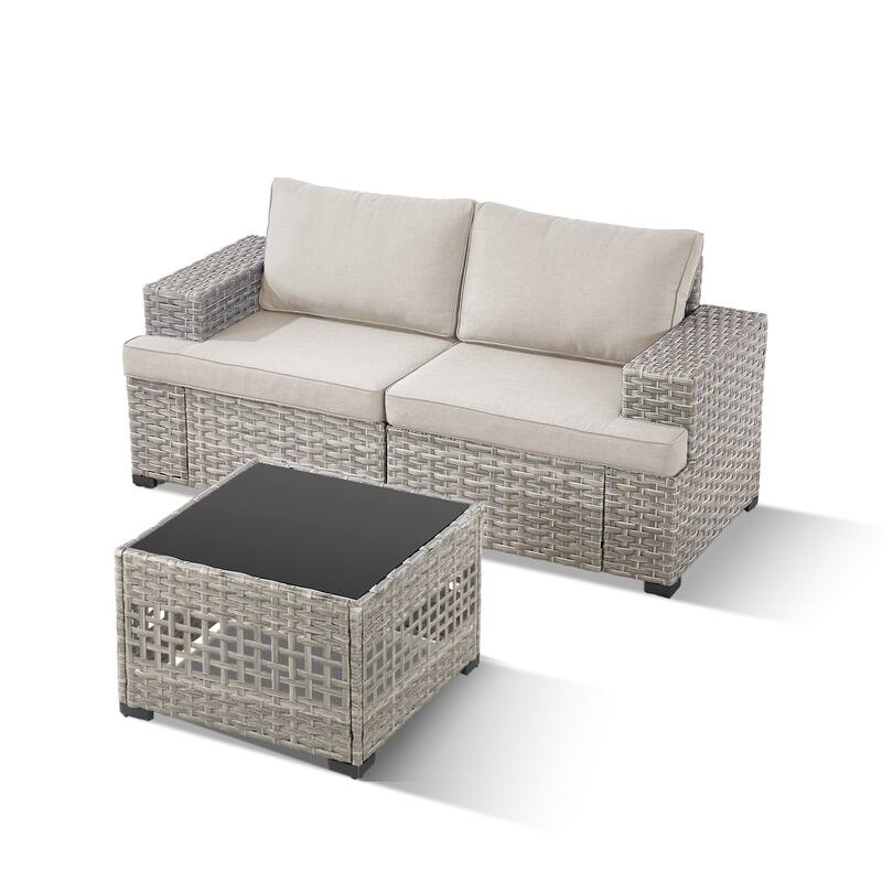 Pocassy Wicker Rattan Outdoor Sectional Sofa Patio Conversation Set