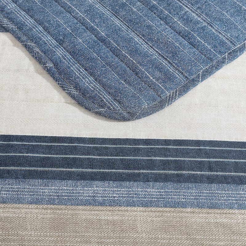 Nautica Ridgeport Cotton Reversible Blue Quilt Set