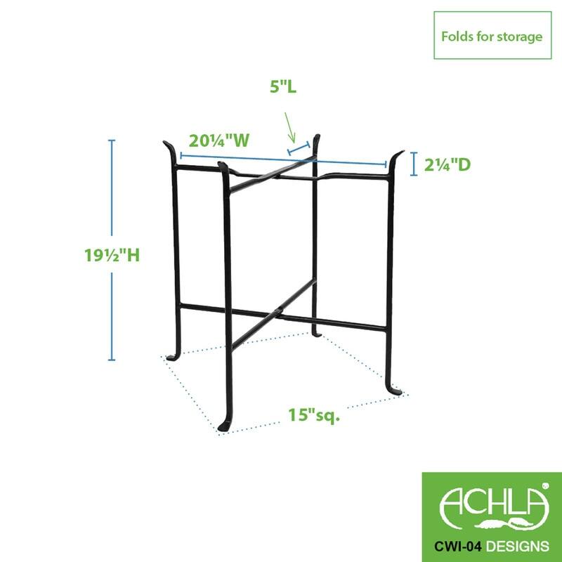 Achla Designs Indoor Outdoor Short Folding Floor Stand, 19.5 Inch Tall, Black Powder Coat Finish