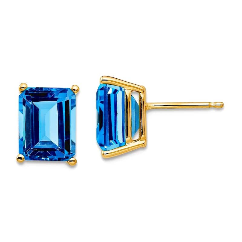 Curata 14k Yellow or White Gold 9x7mm Emerald Cut Natural Gemstone Earrings - Yellow - Blue Topaz