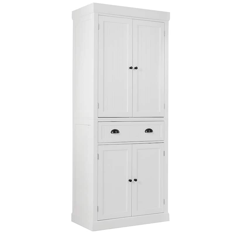 Freestanding Kitchen Pantry Cupboard Cabinet with Adjustable Shelves - White