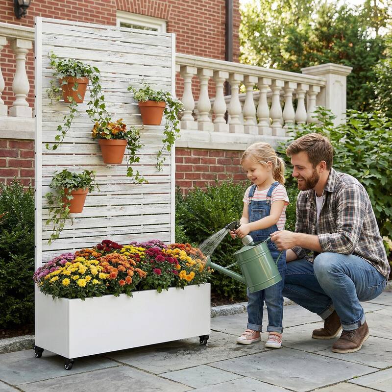 Metal Planter Box with Trellis Privacy Screen Planter Box with Lockable Wheels