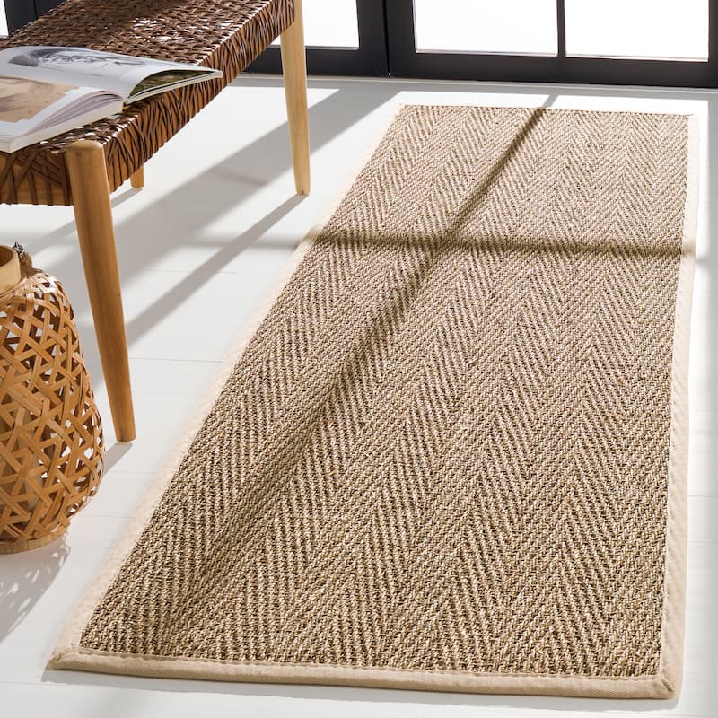 SAFAVIEH Natural Fiber Trilby Herringbone Seagrass Rug - 2'6" x 10' Runner - Natural/Ivory