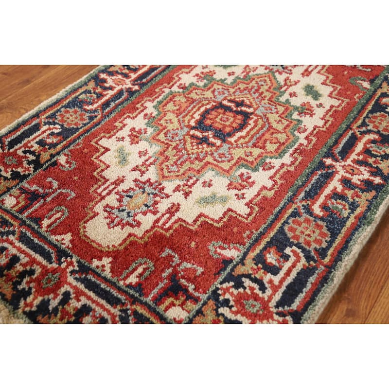 Geometric Beige Heriz Serapi Oriental Rug Hand-Knotted Wool Carpet - 2'0" x 3'0"