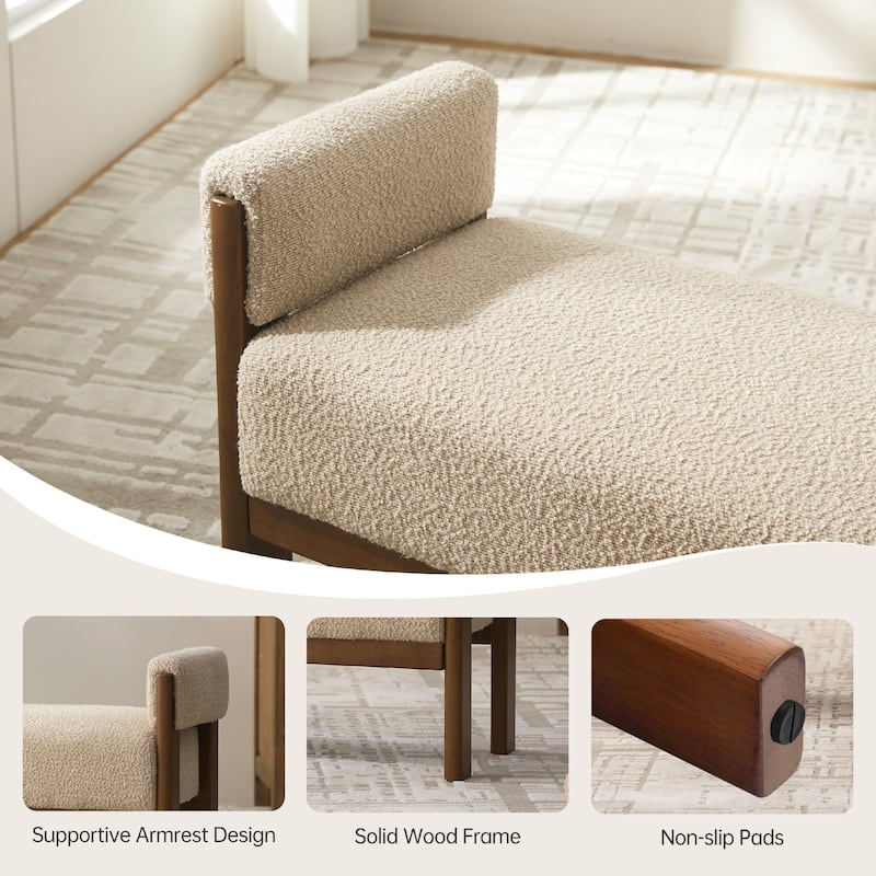 Arm Fabric bench with Solid Wood Legs
