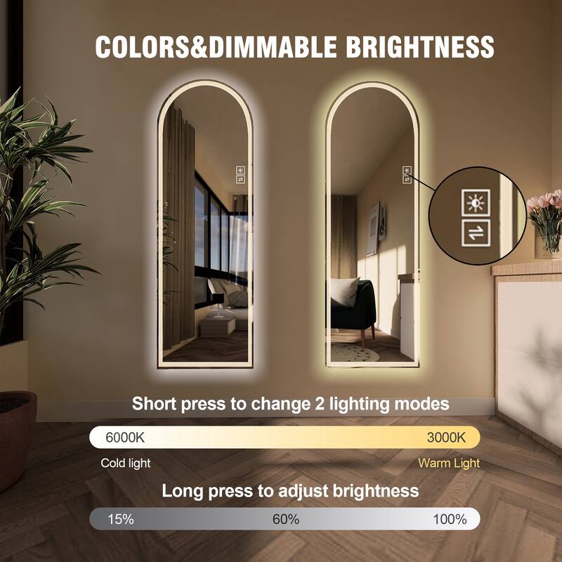 65" x 21" Arch Design LED Full Length Mirror ,Dimmable, High Definition & Explosion-Proof, Full-Length Standing or Wall-Mounted
