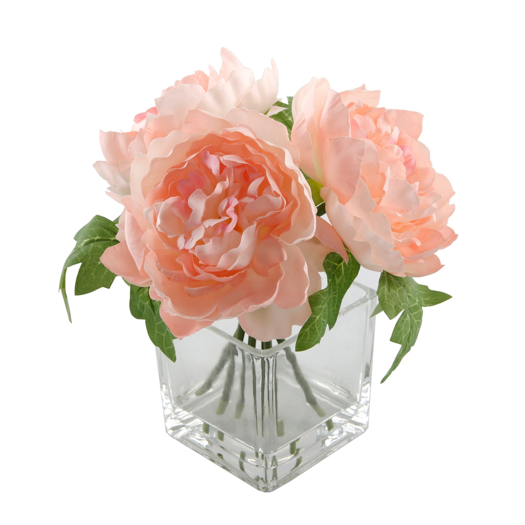 9" Tall Silk Peony Arrangement in Glass Pot,Pink - ONE-SIZE