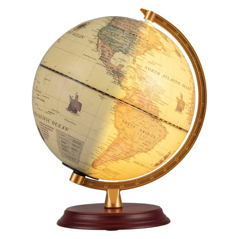 Gymax 8 Inch Illuminated World Globe Night Light up Globe Lamp Wooden - Brown