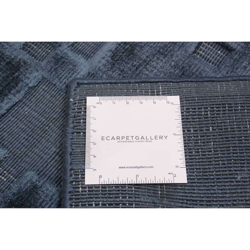 ECARPETGALLERY Hand Loomed Shimmer Navy Viscose Rug - 8'1 x 9'9
