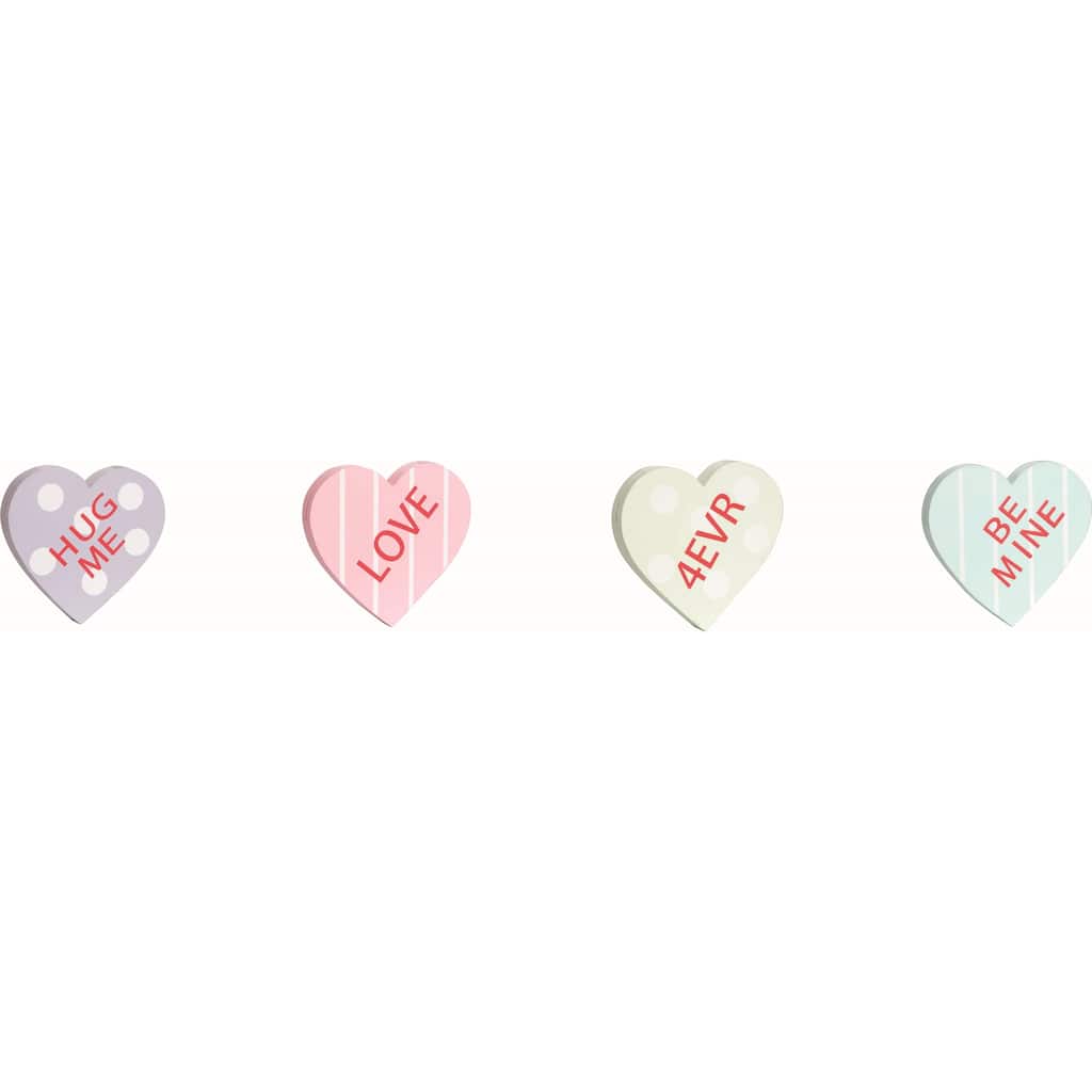 Transpac Valentine's Day Candy Hearts MDF Flirty Heart Card Holder Set of 4,