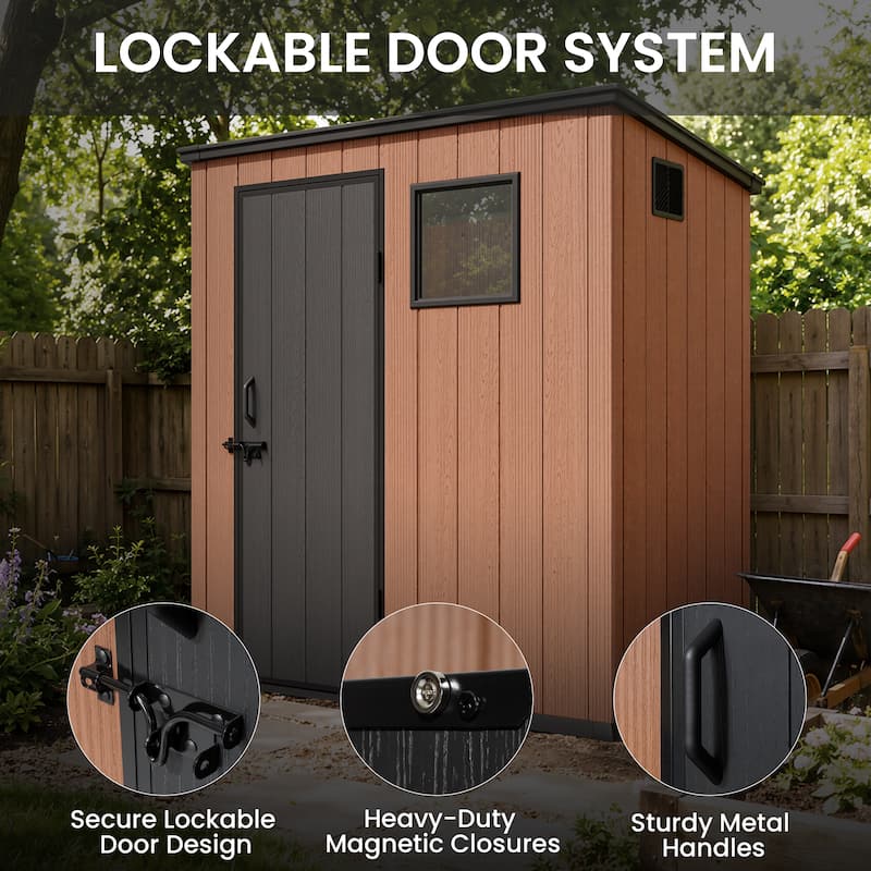All-Weather Outdoor Storage Shed Waterproof Resin Garden Shed with Floor, Lockable Doors, Skylight for Lawn Tools & Bikes
