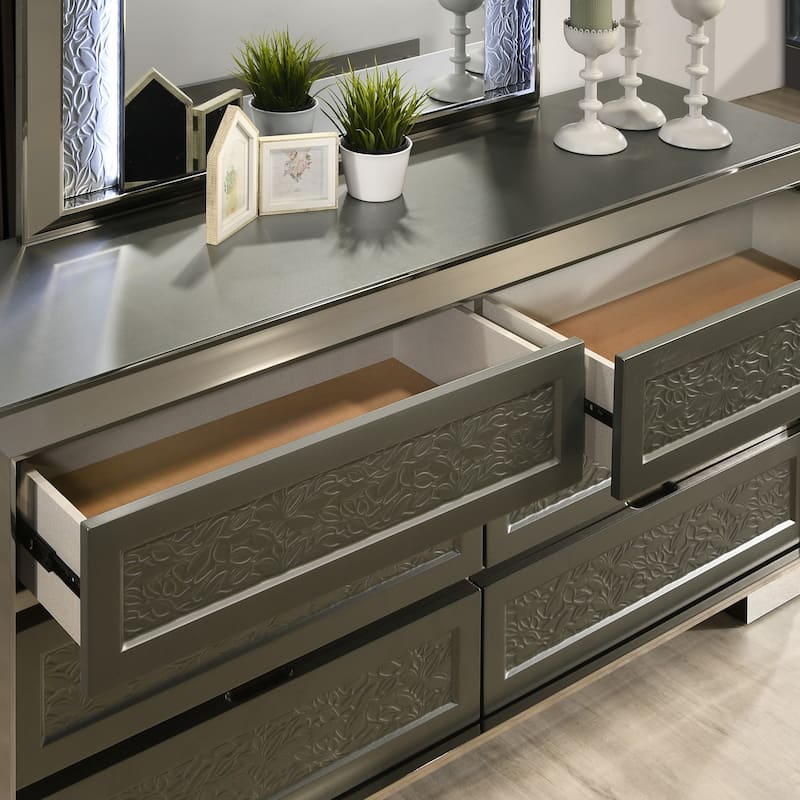 Furniture of America Iralles Modern 5-Piece Dark Grey Wood Platform Bedroom Set with LED Light