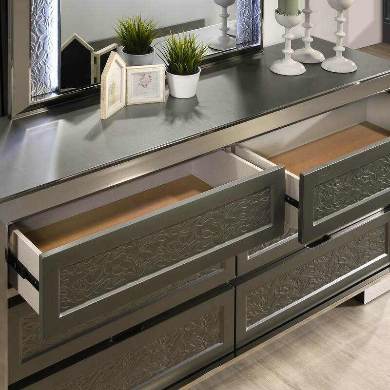 Furniture of America Iralles Modern 5-Piece Dark Grey Wood Queen Platform Bedroom Set with LED Light