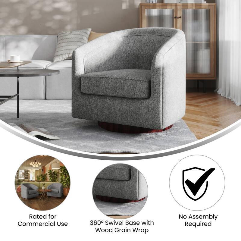 Barrel Accent Chair with 360° Swivel Vinyl Wrapped Base