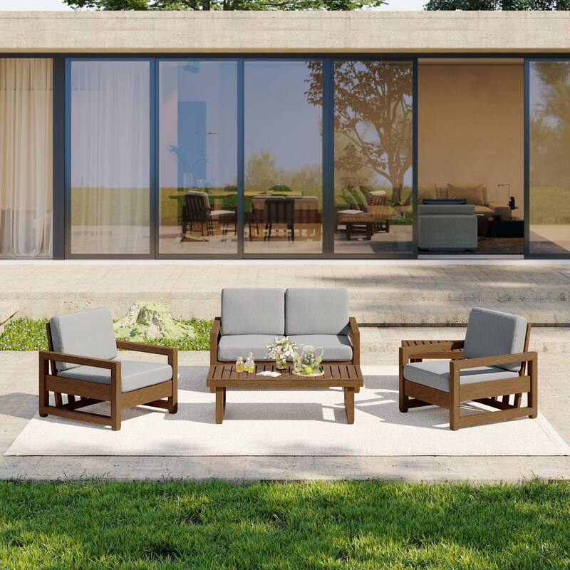 5-Piece Outdoor Solid Teak Wood Patio Conversation Set