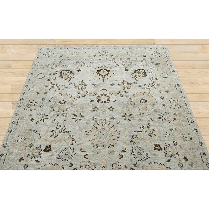 Multi Size Hand Knotted Blue Traditional Oushak Wool Oriental Area Rug - 6' x 8' 10''
